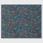 Donkerblauwe kerstgarland cadeaupapier (Vlak)