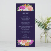Donkerblauwe kleurrijke Bouquets Floral Modern Wed Menu (Staand voorkant)