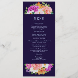 Donkerblauwe kleurrijke Bouquets Floral Modern Wed Menu