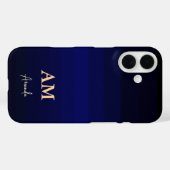 Donkerblauwe kleurstrepen met monogram Case-Mate iPhone case (Achterkant (horizontaal))