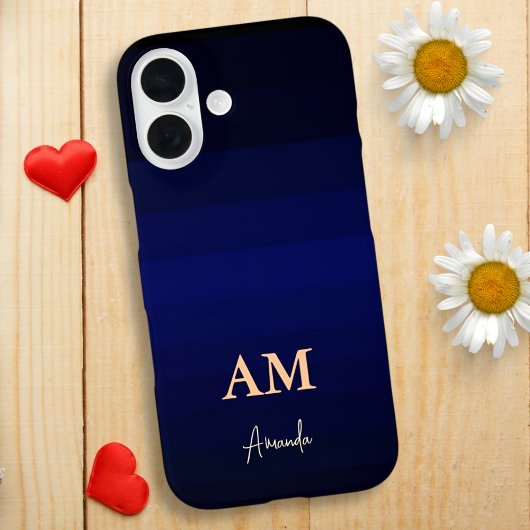 Donkerblauwe kleurstrepen met monogram Case-Mate iPhone case