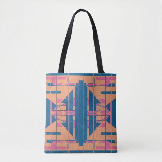 Donkerblauwe koraal roze symmetrische zuidwestelij tote bag (Voorkant)