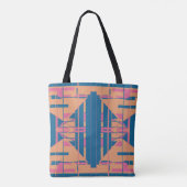 Donkerblauwe koraal roze symmetrische zuidwestelij tote bag (Achterkant)