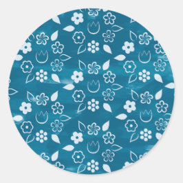 Donkerblauwe lente en zomer bloem patroon ronde sticker