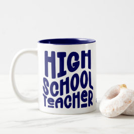 Donkerblauwe leraar op de middelbare school tweekleurige koffiemok