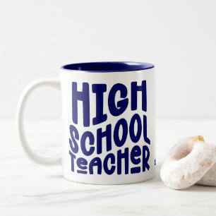 Donkerblauwe leraar op de middelbare school tweekleurige koffiemok