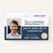 Donkerblauwe Logo Entry Medewerker Foto-ID Badge (Voorkant)