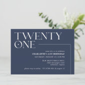 Donkerblauwe marine | Cool Modern 21st verjaardags Kaart (Staand voorkant)