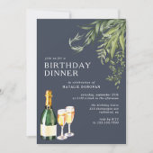 Donkerblauwe marine | Modern Champagne verjaardags Kaart (Voorkant)