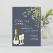 Donkerblauwe marine | Modern Champagne verjaardags Kaart (Staand voorkant)