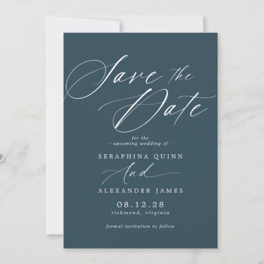 Donkerblauwe marine | Modern Elegant Jewel Tone Br Save The Date (Voorkant)