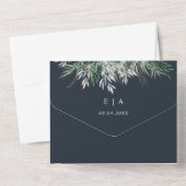 Donkerblauwe marineslag Waterverf vertrekt huwelij All In One Uitnodiging (Achterkant)