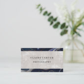 Donkerblauwe marmer | Visitekaartje van textiel (Staand voorkant)