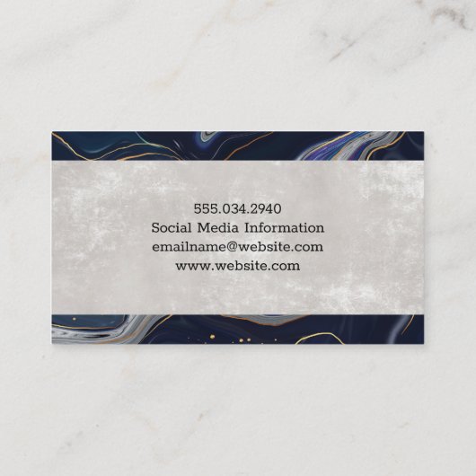 Donkerblauwe marmer | Visitekaartje van textiel (Achterkant)