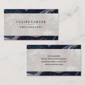 Donkerblauwe marmer | Visitekaartje van textiel (Voorkant / Achterkant)