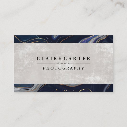 Donkerblauwe marmer | Visitekaartje van textiel (Voorkant)