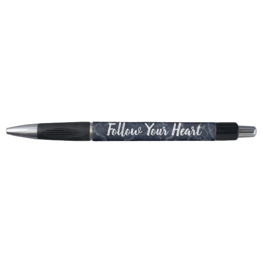 Donkerblauwe Marmer Volg Je Hart Pen (Voorkant)