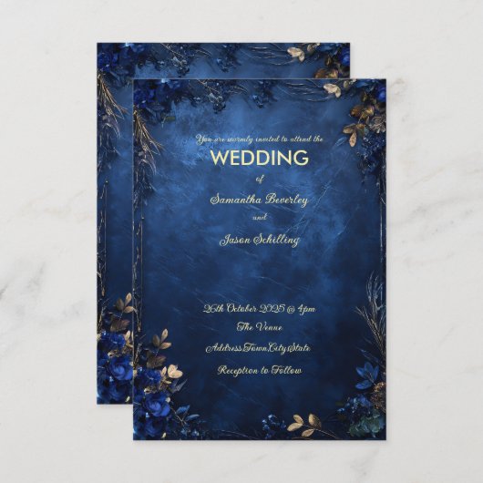 Donkerblauwe marmeren achtergrond met rustieke blo kaart (Voorkant / Achterkant)