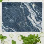 Donkerblauwe Marmeren Elegante Minimalistische Sti Theedoek (Gevouwen)