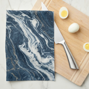 Donkerblauwe Marmeren Elegante Minimalistische Sti Theedoek