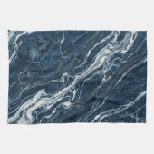 Donkerblauwe Marmeren Elegante Minimalistische Sti Theedoek (Horizontaal)