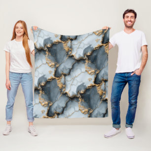 Donkerblauwe marmerstructuur met vloeibare gouden fleece deken