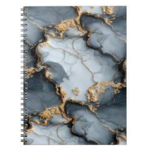 Donkerblauwe marmerstructuur met vloeibare gouden notitieboek