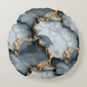 Donkerblauwe marmerstructuur met vloeibare gouden  rond kussen