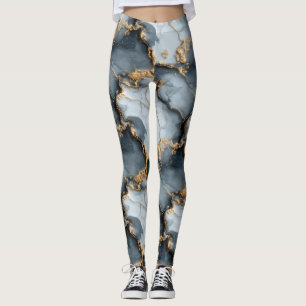 Donkerblauwe marmertextuur met vloeibare gouden ad leggings