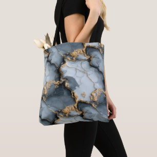 Donkerblauwe marmertextuur met vloeibare gouden ad tote bag
