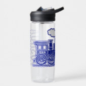 Donkerblauwe met stoomtrein volle naam waterfles (Links)