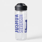 Donkerblauwe met stoomtrein volle naam waterfles (Voorkant)