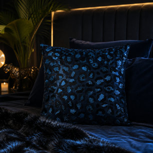 Donkerblauwe Metallic Luipaardprint Dierenpatroon Kussen