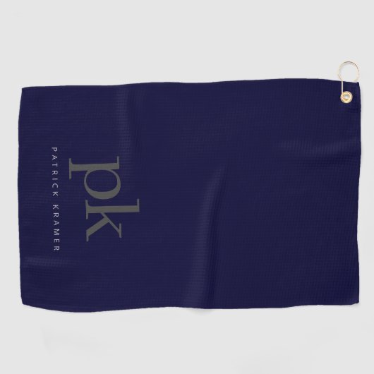 Donkerblauwe Minimalistische Monogram Beginletters Golfhanddoek (Horizontaal)