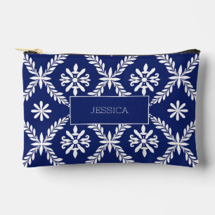 Donkerblauwe Moderne Witte Gepersonaliseerde Make- Etui