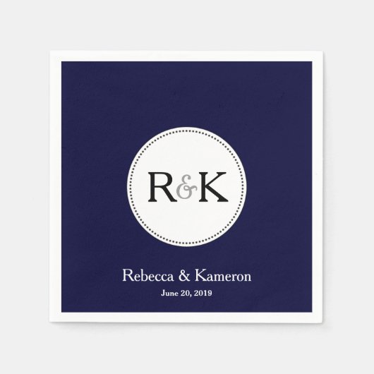 Donkerblauwe monogram bruiloft servetten (Voorkant)
