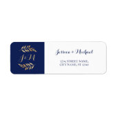 Donkerblauwe monogram left Wreated Wedding Etiket (Voorkant)