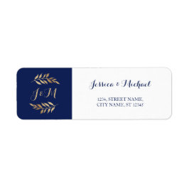 Donkerblauwe monogram left Wreated Wedding Etiket