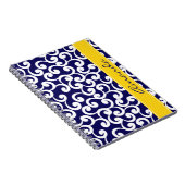 Donkerblauwe monogrammaticale elementen afdrukken notitieboek (Rechterzijde)