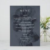 Donkerblauwe Moody Botanische Overlay Bruiloft Menu (Staand voorkant)
