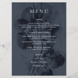 Donkerblauwe Moody Botanische Overlay Bruiloft Menu