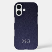 Donkerblauwe namaakleer witte gemonogrammeerde ini Case-Mate iPhone case (Achterkant)
