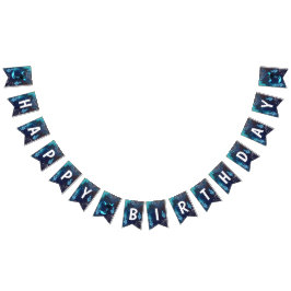 Donkerblauwe Neon Axolotl Aquatic Birthday Vlaggetjes