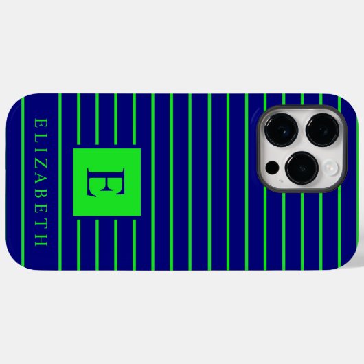 donkerblauwe neon lime groene strepen Case-Mate iPhone case (Achterkant (horizontaal))