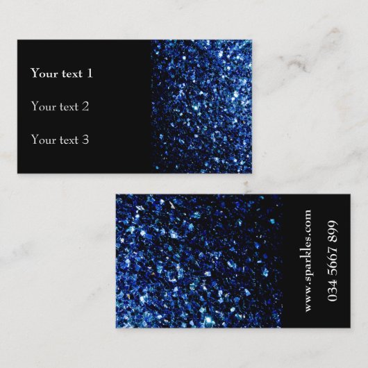Donkerblauwe nep glanzende glitter glinstert en zw visitekaartje (Voorkant / Achterkant)