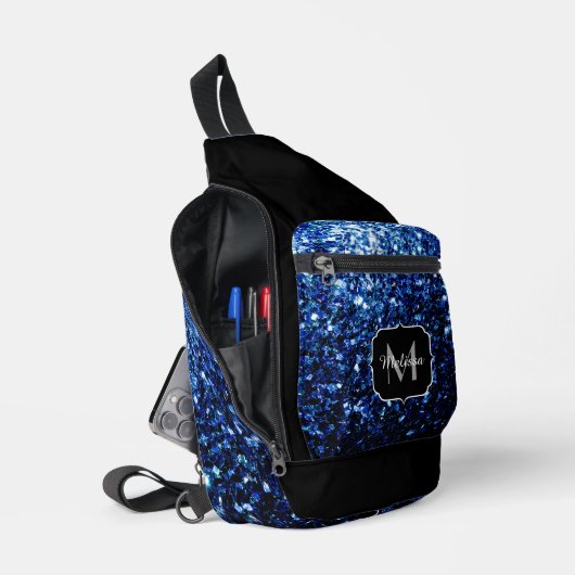 Donkerblauwe nepschittertjes zwart Monogram Sling Bag (Open)
