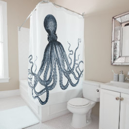 Donkerblauwe octopus douchegordijn
