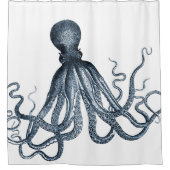 Donkerblauwe octopus douchegordijn (Voorkant)