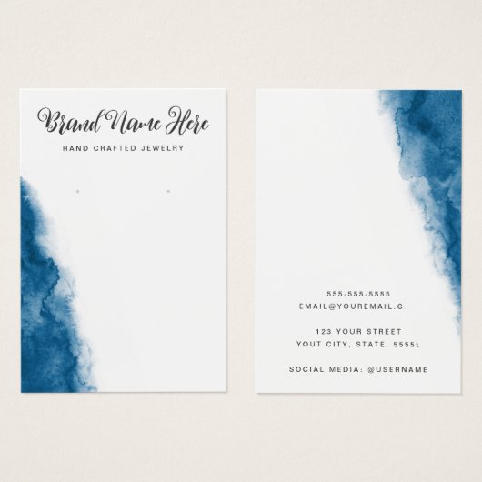 Donkerblauwe oorkaart voor waterverf visitekaartje (Voorkant /achterkant)