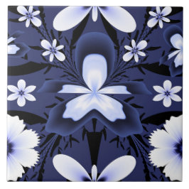 Donkerblauwe orchidee Elegante bloemen Fractal pat Tegeltje